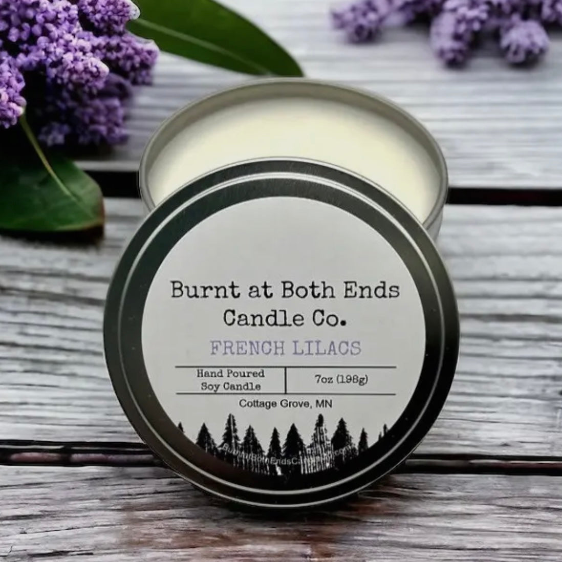 Burnt at Both Ends Candle - 7oz Tin - French Lilacs