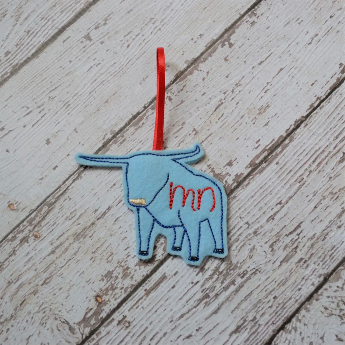 Embroidered Felt Ornament - Babe the Blue Ox