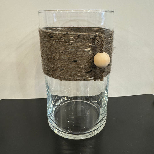 Yarn Wrapped Vase with Wood Bead - Brown